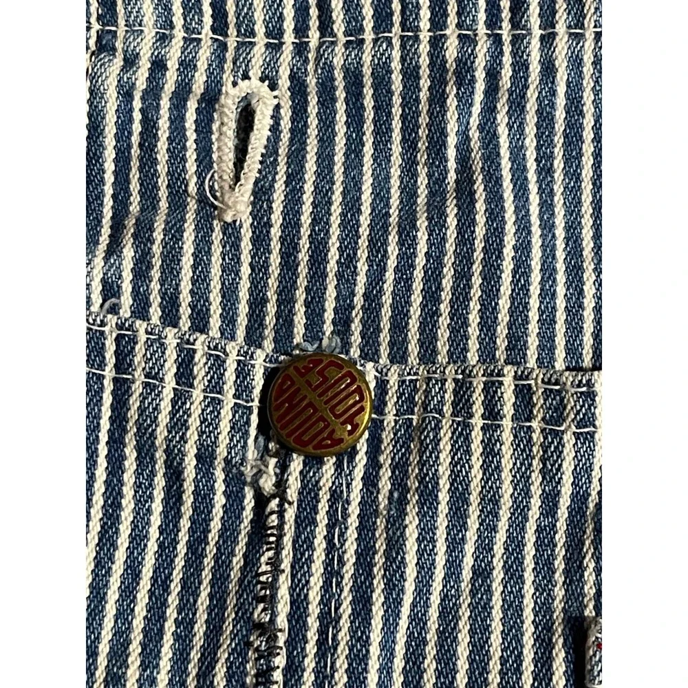 Round House Railroad Blue Hickory Stripe Denim Bib Overalls Workwear Vintage